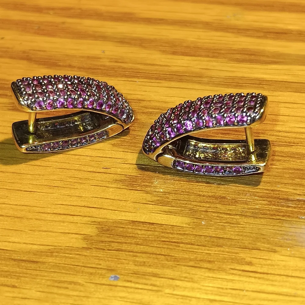 18k Over 925 Natural Pink Ruby Earrings - Picture 10 of 16
